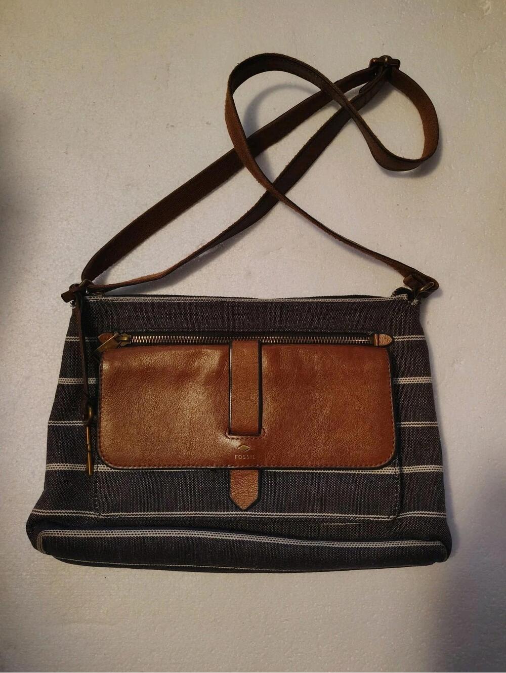 FOSSIL Kinley bohemian gray stripes Crossbody Bag womens - Picture 4 of 11